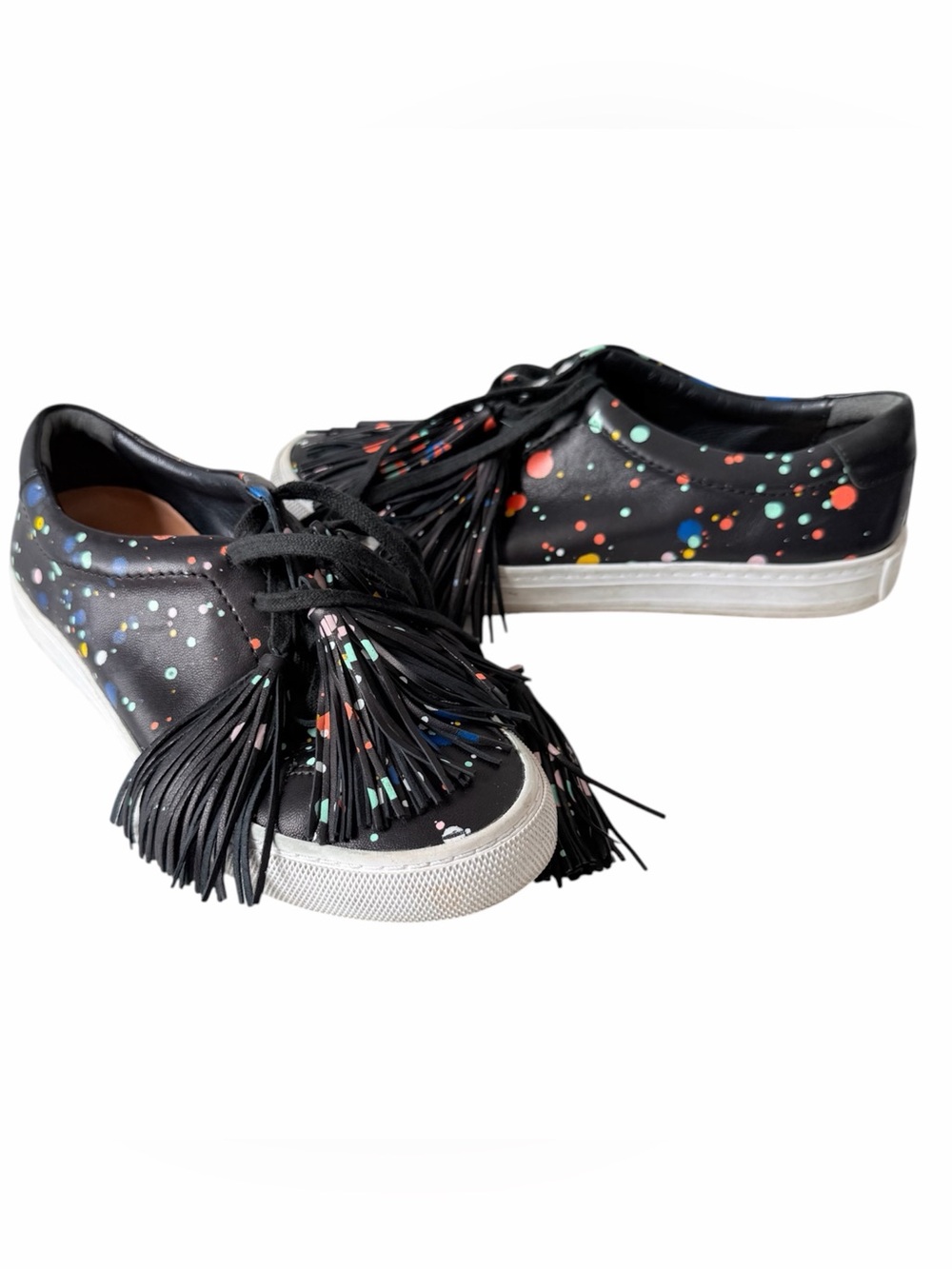 Loeffler Randall Logan Splatter Print Tasseled Leather Sneakers Size 7.5 Women’s